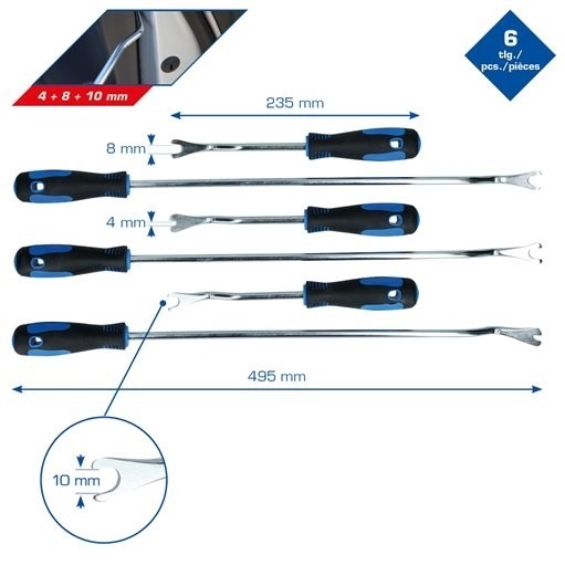 Brilliant Tools  BT511045 Lösewerkzeug-Satz für Verkleidungsclips, 6-tlg6-teiliger Satzzur schnellen und leichten Demontage von Innenverkleidungenuniversell einsetzbar durch 3 verschiedene Größen 4, 8 und 10 mmzwei verschiedene Längen 23,5 cm und 49,5 cm2