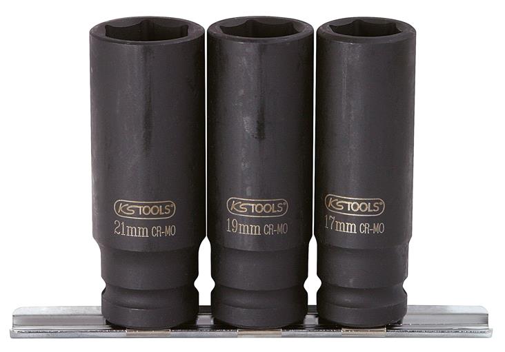 KS Tools 515.0103 1/2'' Sechskant-Kraft-Stecknuss-Satz, lang, 3-tlg.