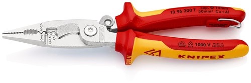 KNIPEX 13 96 200 T Elektroinstallationszange  Länge 200 mm VDE verchromt 2-Kompo