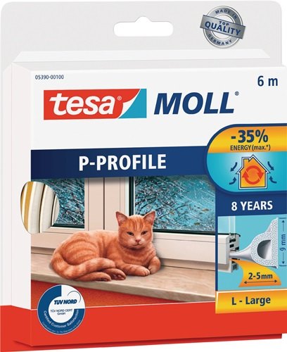 TESA 05390-00100-00 Fenster-/Türmoll tesamoll® 5390 B9mmxH5,5mmxL6m weiß
