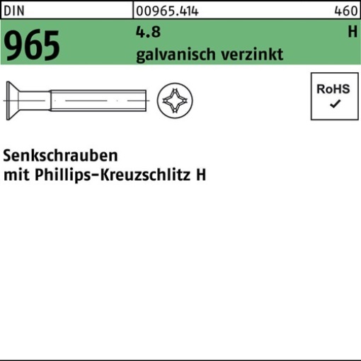 009654140100060 Senkschraube DIN 965 Kreuzschlitz-PH M 10 x 60 -H 4.8 galvanisc