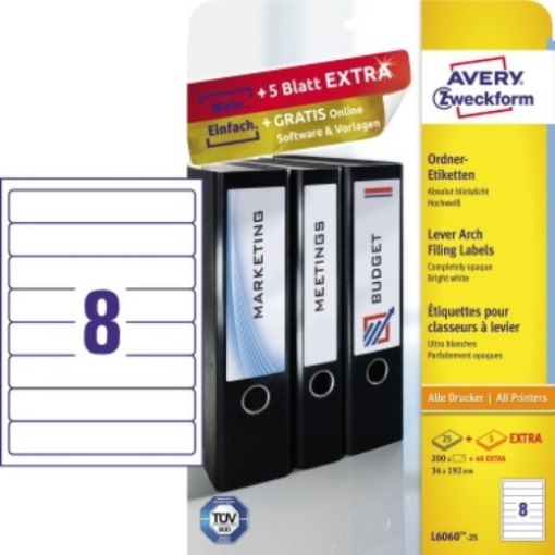 Avery Zweckform Ordneretikett L6060-25 34x192mm ws 200 St./Pack.