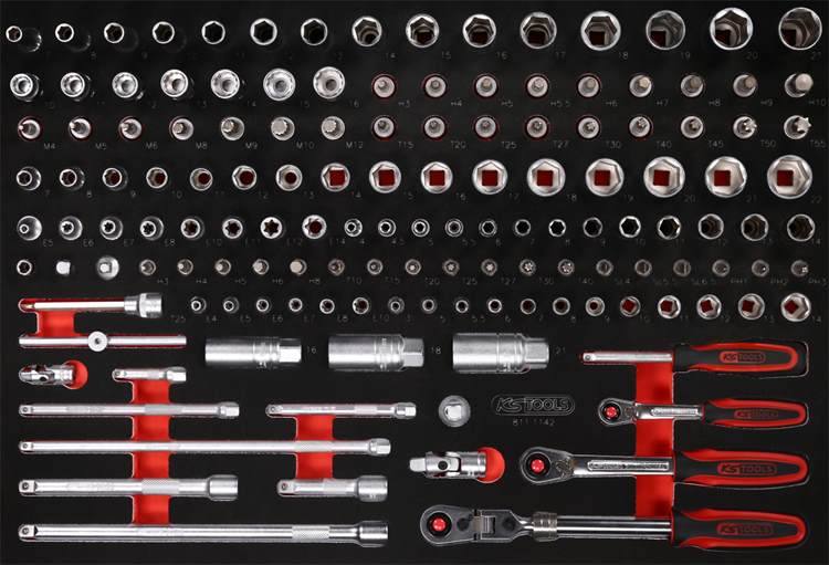 KS-Tools 811.1142 1/4'' + 3/8'' Steckschlüssel-Satz in Schaumstoffeinlage, 142-t