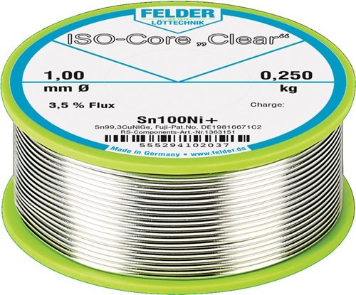 FELDER 5552941010 Lötdraht ISO-Core® Clear 1 mm 100 g Sn100Ni+