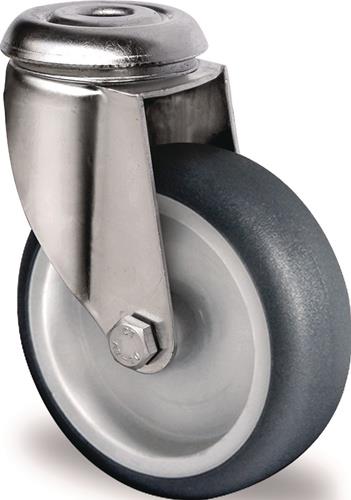 TECWERK 2000276132 Lenkrolle D.75mm Trgf.75kg Rückenloch PP Gleitlager VA TPE gr