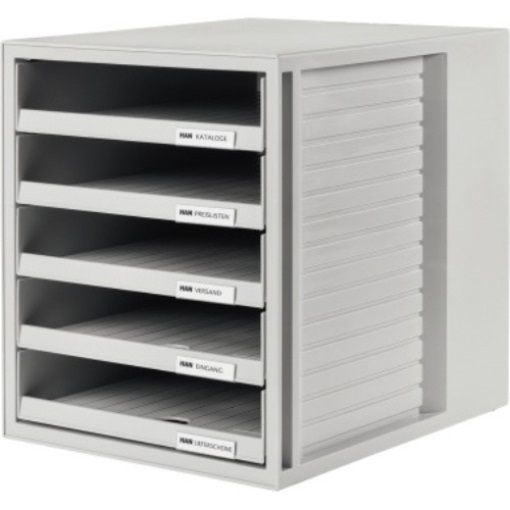 HAN Schubladenbox 1401-11 DIN A4 5Schubfächer PS lichtgrau/lichtgrau