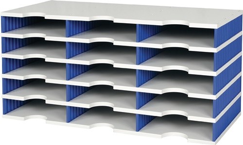 Sortierablage 15 Fächer H363xB723xT331mm Polystyrol grau/blau