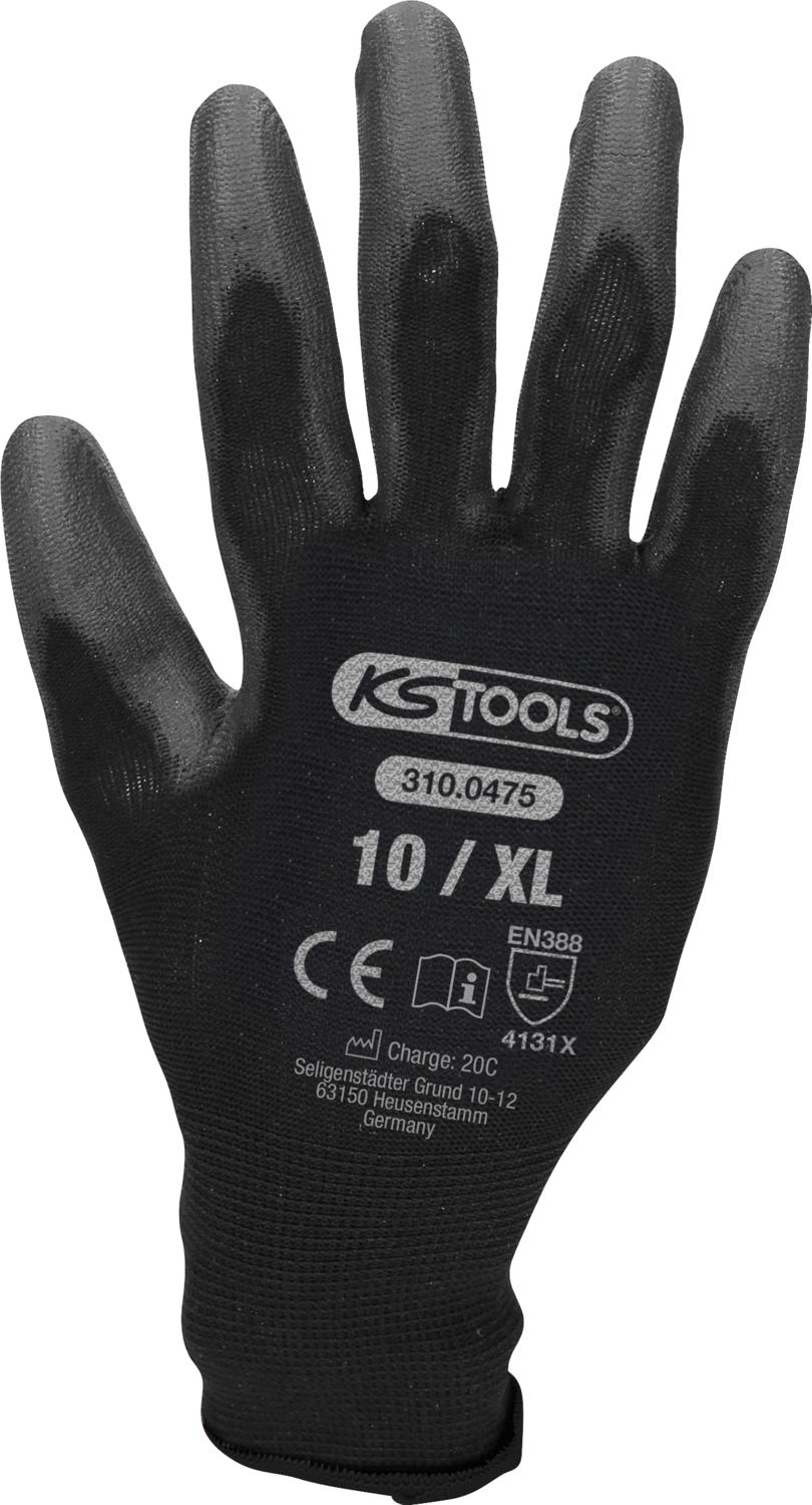 KS Tools 310.0475 Mikro-Feinstrickhandschuhe, schwarz, 10, 12 Paar
