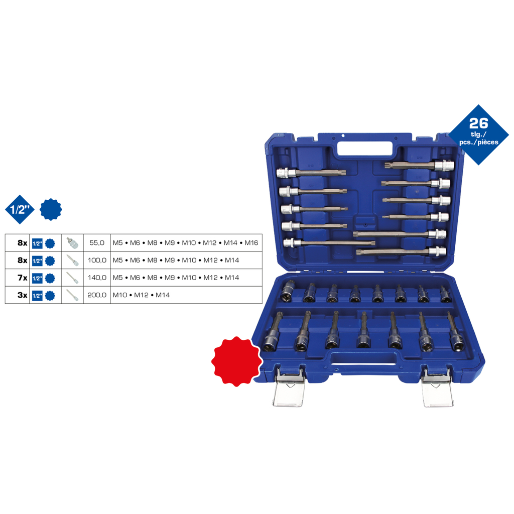 Brilliant Tools  BT022026 1/2'' Steckschlüssel-Satz, 26-tlg., Vielzahn Profil, X