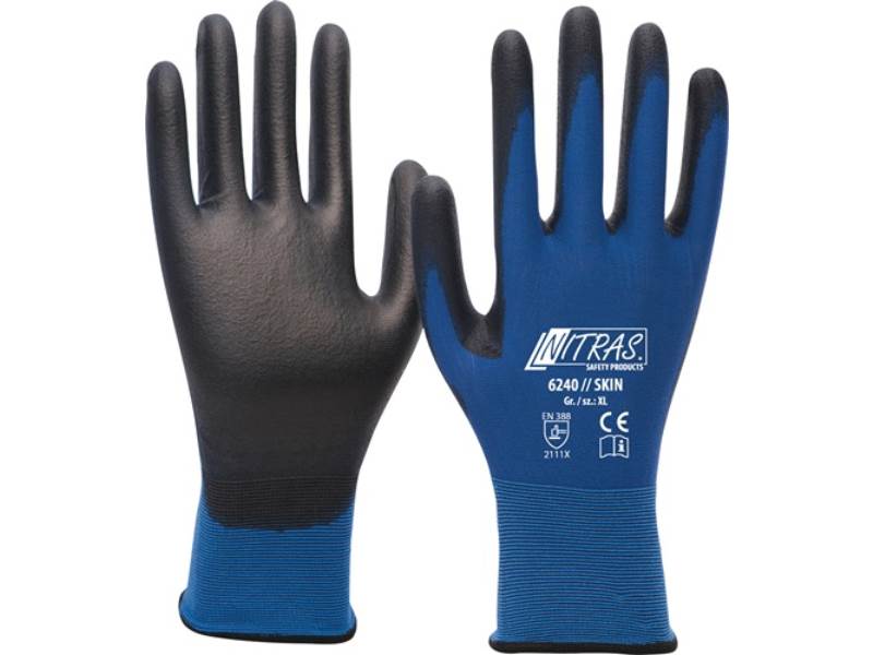 NITRAS 6240-9 Handschuhe Skin Größe 9 blau/schwarz EN 388 PSA-Kategorie II