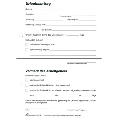 RNK Urlaubsantrag 2916 DIN A5 sd Block 2x40Blatt