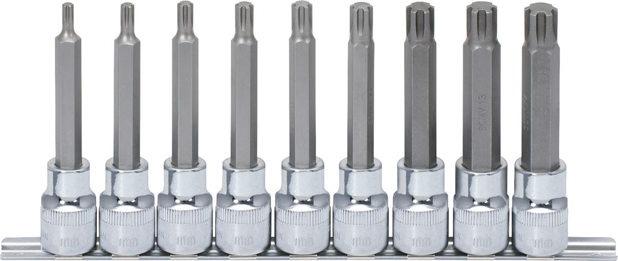 KS Tools 918.1340 1/2'' CHROMEplus RIBE-Bit-Stecknuss-Satz, lang, 9-tlg. M5-M14