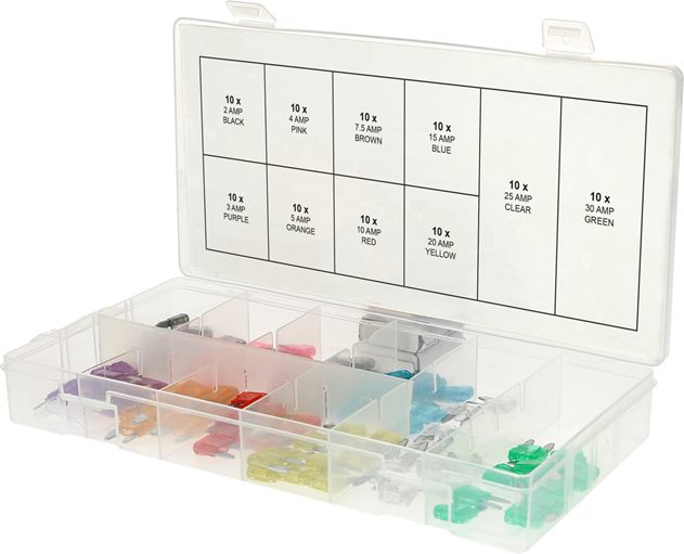 KS Tools 970.0740 Sortiment Mini-Sicherungen, 2-30A, 100-tlg.