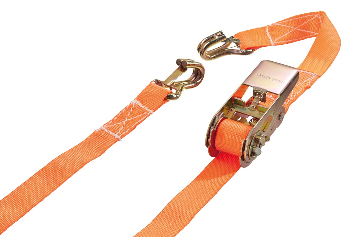 RATSCHEN-ZURRGURT, 2-TEILIG, MIT SPITZHAKEN +SICHERUNGSFEDER 25 MM, LC 500 daN, FARBE ORANGE Gr.4 M Norm: DIN EN 12 195-2 Material: Polyester 25 mm Zurrgurt LC (daN): 250 STF (daN): 125 Ausführung: 2-teilig mit Spitzhaken + Sicherungsfeder + Ratsche
