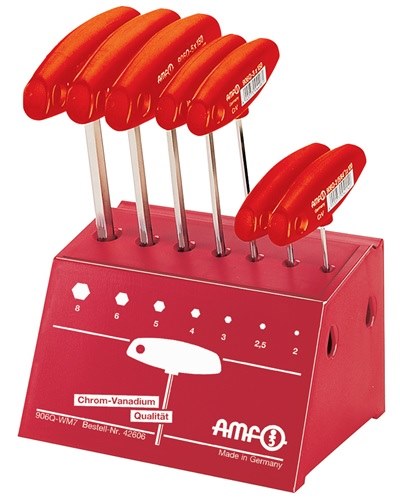 AMF 42606 Stiftschlüssel-Satz 906Q WM7 7-teilig SW 2-8 mit Quergriff im Werkbank