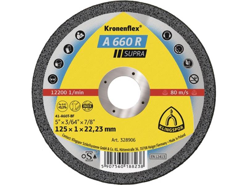 KLINGSPOR 328906 Trennscheibe A 660 R Supra D125x1mm gerade INOX Bohrung 22,23 m