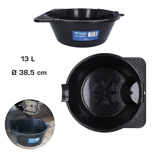 Brilliant Tools  BT716005 Öl-Auffangwanne / Mehrzweckwanne, 13 Liter
BESCHREIBUNG
zum Auffangen von Flüssigkeiten wie z.B. Öl, Bremsflüssigkeit oder Wasser
Liter-Skala in der Wanne
Haltevorrichtung zum Ablegen von Ölfilter-Kartuschen
Fassungsvermögen: 13