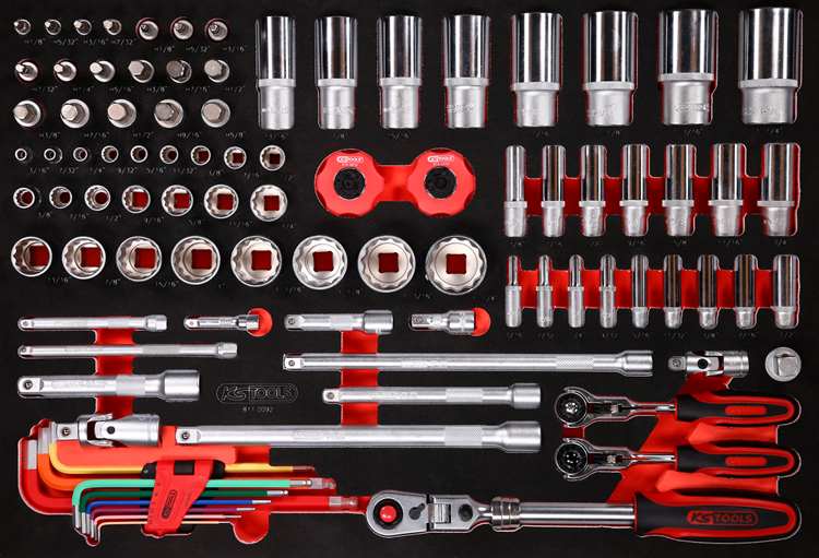 KS-Tools 811.0092 1/4'' + 3/8'' + 1/2'' Steckschlüssel-Satz in Schaumstoffeinlag