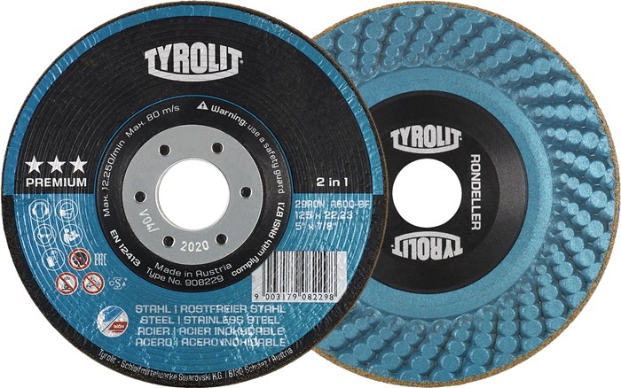 TYROLIT 908229 Schruppscheibe RONDELLER® D125xSmm Körnung 60 gekröpft INOX/Stahl