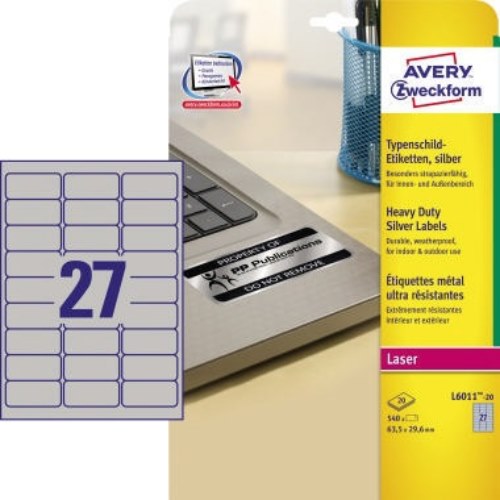 Avery Zweckform Typenschildetikett L6011-20 63,5x29,6mm 540 St./Pack.