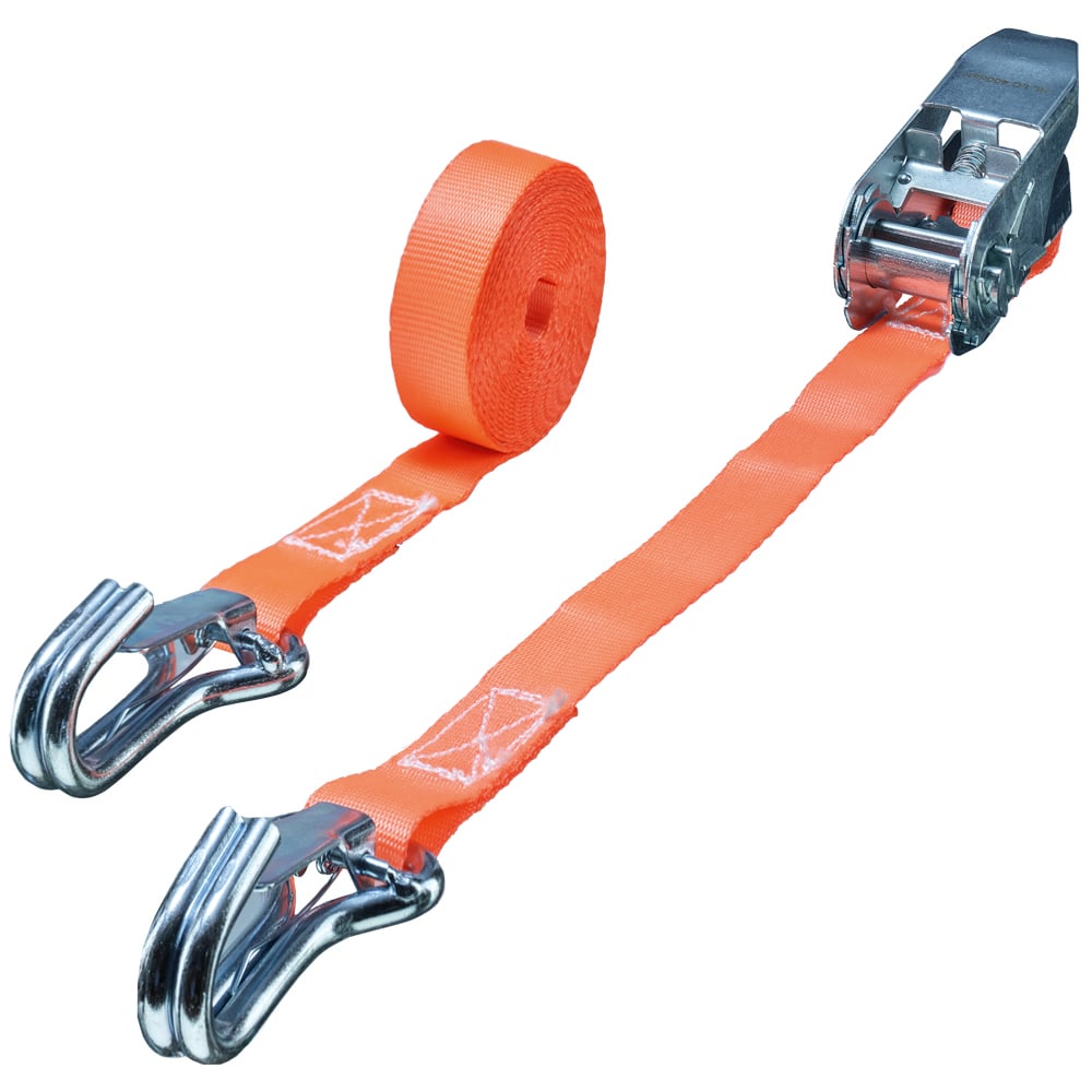 Gr .4 Meter RATSCHEN-ZURRGURT, 2-TEILIG, MIT SPITZHAKEN +SICHERUNGSFEDER orange