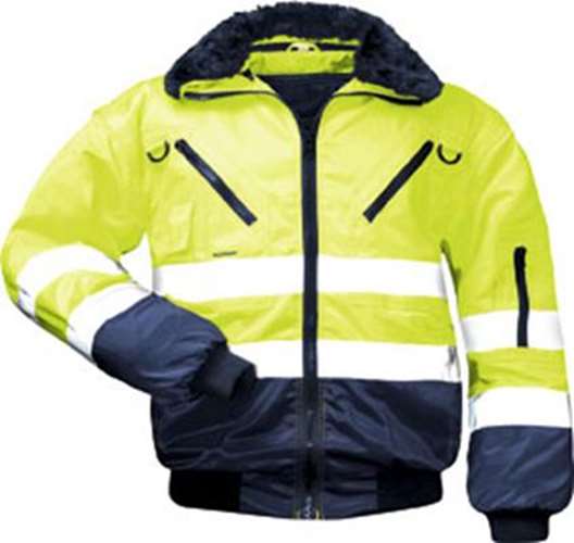 Obermaterial  60 % Baumwolle/40 % Polyster, ca. 250 g/m² mit wasserabweisender BeschichtungFutter  100 % PolyesterFaserpelz  70 % Polyacryl/30 % PolyesterGrößen  S-XXXLFarbe  fluoreszierend gelb/marine abgesetzt4-in-1 Funktion: Kragen und Ärmel abnehmbar