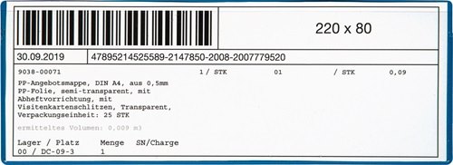 EICHNER 9218-04189 Etikettentasche  B220xH80mm magnetisch