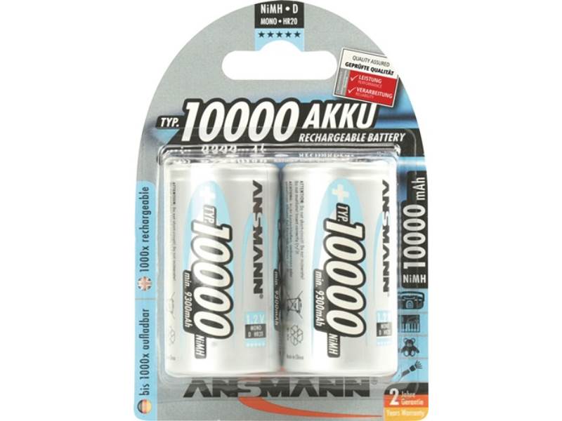 ANSMANN 5030642 Akku-Zelle  1,2 V 10000 mAh R20-D-Mono HR20 2