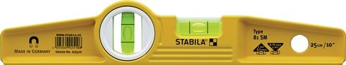 STABILA 2510 Torpedowasserwaage 81 SM 25 cm Aluminium gelb ± 0,5 mm/m ohne Gürte