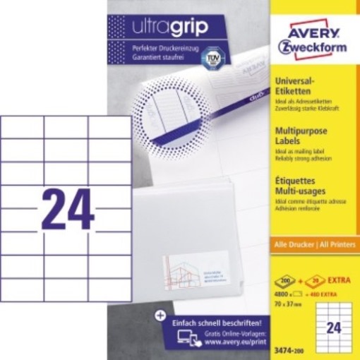 Avery Zweckform Etikett 3474-200 70x37mm weiß 4.800 St./Pack.