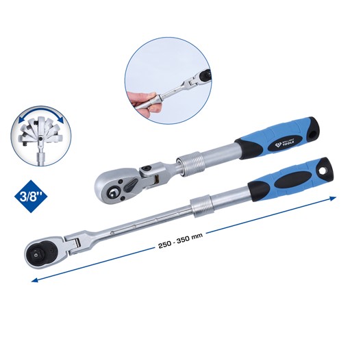 Brilliant Tools  BT021997 3/8'' Teleskop-Umschaltknarre mit flexibelem Kopf (250