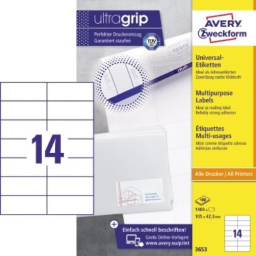 Avery Zweckform Universaletikett 3653 105x42,3mm ws 1.400 St./Pack.