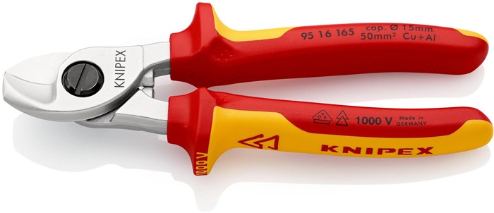 KNIPEX 95 16 165 Kabelschere  Länge 165 mm Kopf verchromt VDE Mehrkomponenten-Hü