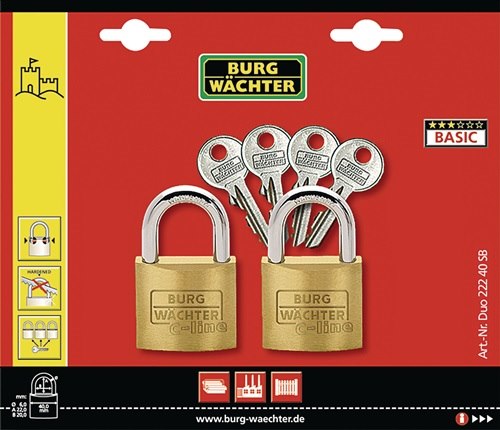 BURG-WÄCHTER 29951 Vorhangschloss-Set Quadro 222 40 Bügelstärke 6 mm Bügelhöhe 2