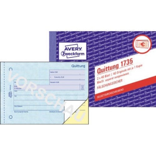 Avery Zweckform Quittung 1735 DIN A6 quer 2x40Blatt