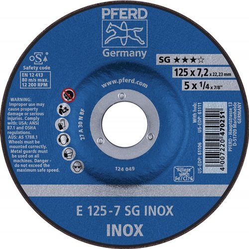 PFERD TOOLS 62212423 Schruppscheibe SG INOX D125xS4,1mm gekröpft INOX Bohrung 22