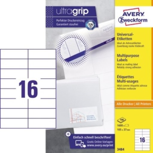 Avery Zweckform Universaletikett 3484 105x37mm weiß 1.600 St./Pack.