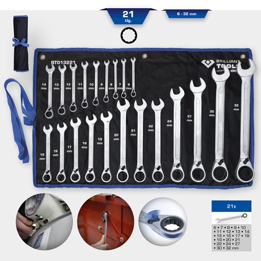 Brilliant Tools  BT013221 Ratschenringschlüssel-Satz, 21-tlg, umschaltbar, 6 - 3