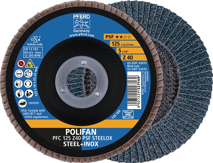 PFERD TOOLS 67768115 Fächerscheibe POLIFAN Z PSF STEELOX Ø 115 mm Körnung 80 kon