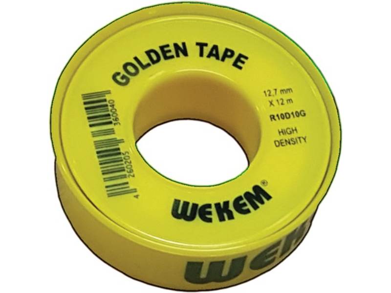 WEKEM 6111500120012 PTFE Dichtband Golden Tape L12 m B12,7 mm D0,1 mm gelb 1 g/c