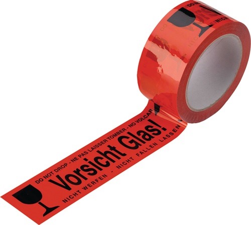 Warnklebeband PVC, Vorsicht Glas Länge 66 m, Breite 48 mm rot