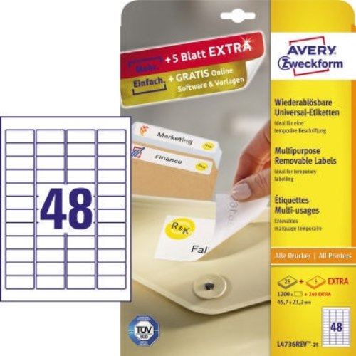 Avery Zweckform Etikett L4736REV-25 45,7x21,2mm weiß 1.200 St./Pack.