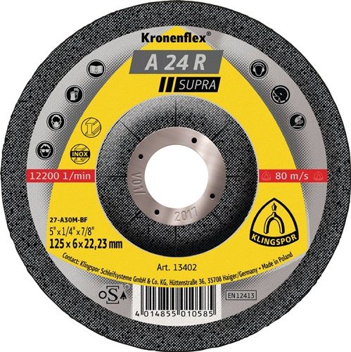 KLINGSPOR 13433 Schruppscheibe A 24 R Supra D230xS6mm gekröpft Stahl Bohrung 22,
