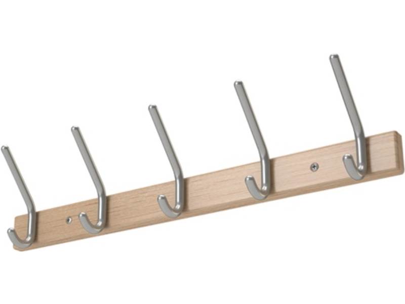 Wandgarderobe Holzprofil Buche 5 Hut-/5 Mantelhaken Länge 700 mm Hakenabstand