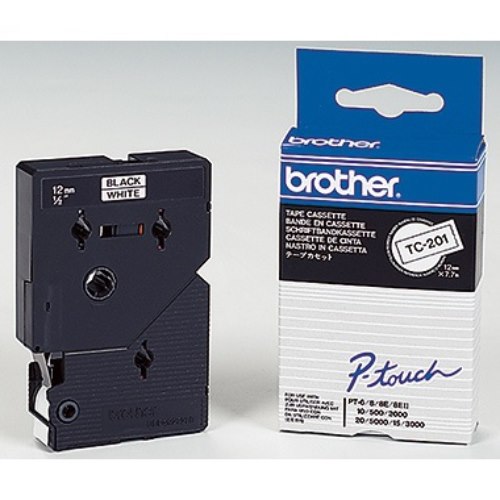 P-touch Schriftbandkassette TC201 12mmx7,7m laminiert sw auf ws