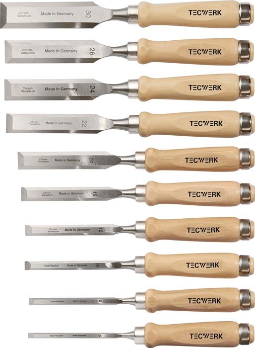 TECWERK  Stechbeitel-Satz  6,8,10,12,16,20,22,24,26,30 mm Weißbuchenheft Ulmer F