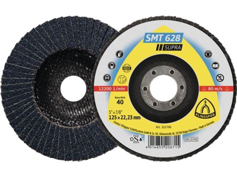 KLINGSPOR 322799 Fächerscheibe SMT 628 Supra D. 125 mm Körnung 80 gerade INOX Zi