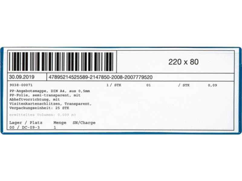 EICHNER 9218-04189 Etikettentasche  B220xH80mm magnetisch