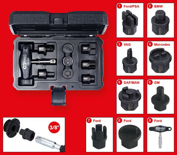 KS Tools 3/8'' Öldienst-Spezialprofil-Satz für Kunststoff-Ölablassschrauben, 9-t