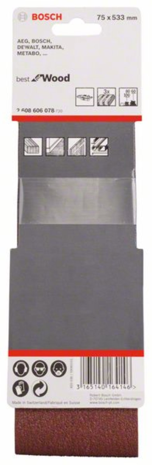 Bosch 2608606078 Schleifband-Set X440 Best for Wood and Paint, 3-teilig, 75 x 53